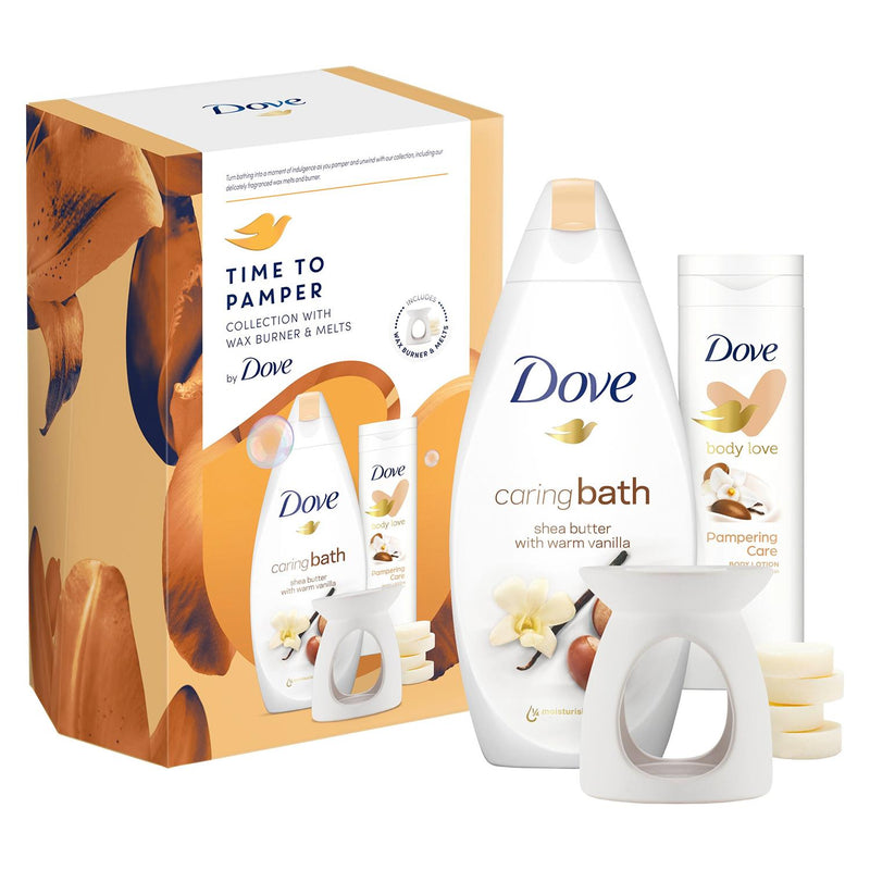 Dove Time To Pamper Bath Soak & Body Lotion 2Pcs Gift Set for Her with Wax Burner