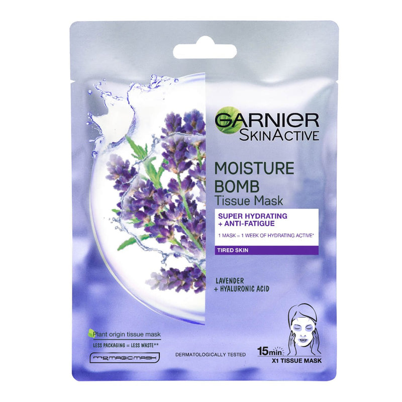 Garnier Moisture Bomb Lavender Hydrating Face Sheet Mask for Fatigued Skin 32g - City PharmacySkincare