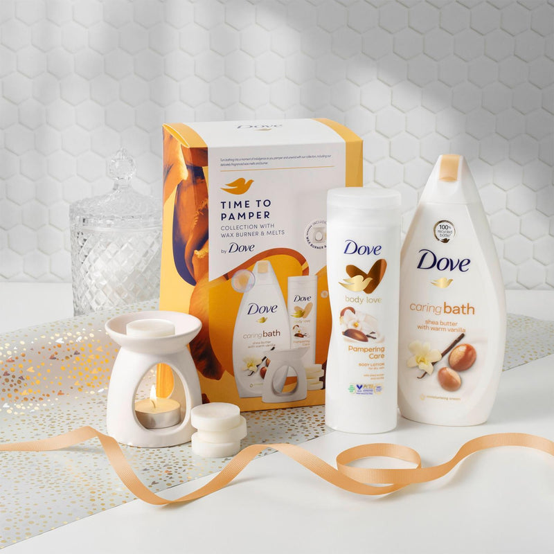 Dove Time To Pamper Bath Soak & Body Lotion 2Pcs Gift Set for Her with Wax Burner