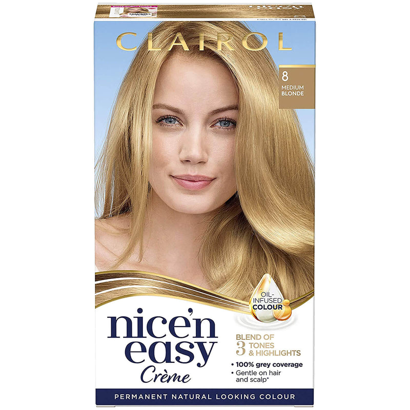 Nice'n Easy Crème Natural Looking Oil Infused Permanent Hair Dye 177ml (8 - Medium Blonde)